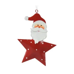 Père Noël à suspendre en métal (H12 cm) Étoile et pois Rouge