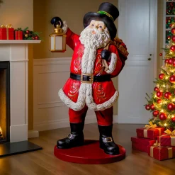 Père Noël Géant sur piles (H166 cm) Klaus et sa lanterne illuminée