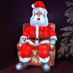 Père Noël lumineux assis 100 LED (H60 cm) Blanc froid