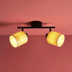 Rampe de spot 2 abat-jours métal et bois (L31 cm) Alaska Noir