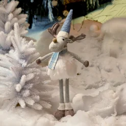 Renne de Noël debout (H56 cm) Stan Gris et fourrure blanche
