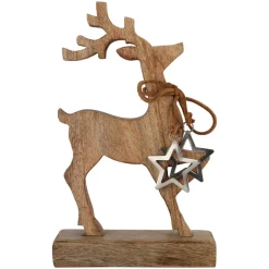 Renne de Noël en bois de manguier (H26 cm) Nature sauvage