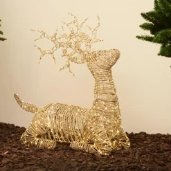 Renne lumineux 630 Led (H88 cm) Dan résine tressée Naturel et Blanc chaud