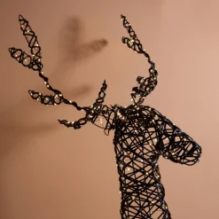 Renne lumineux 360 Micro LED (H124 cm) Glenn résine tressée Brun Blanc chaud