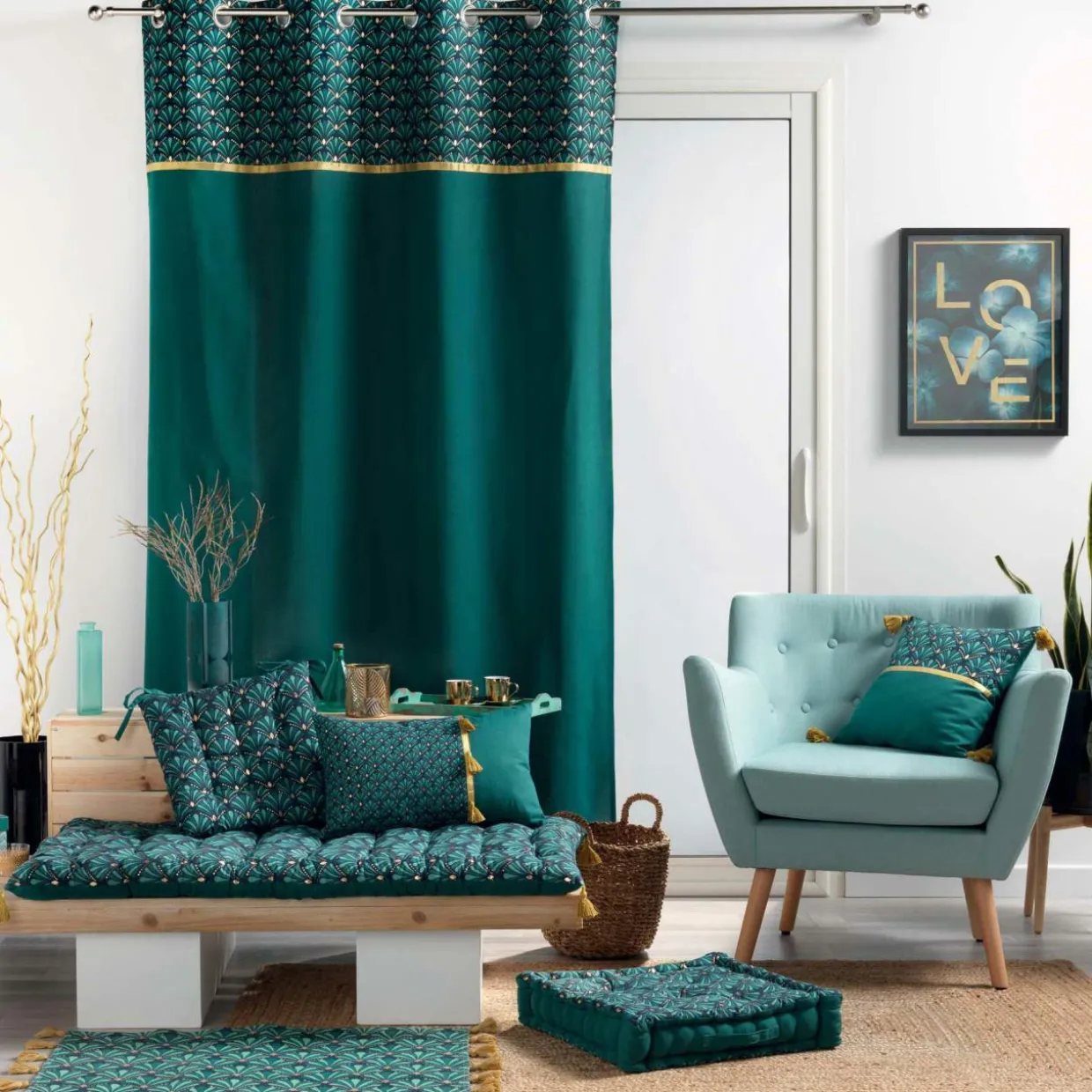 Rideau coton (140 x 240 cm) Artchic Bleu canard