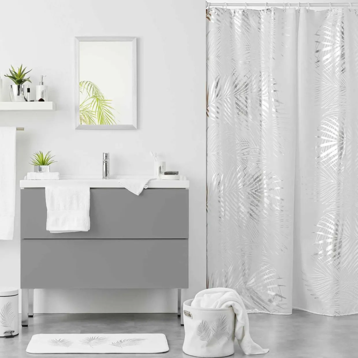 Rideau de douche (200 cm) Orbella Blanc et argent