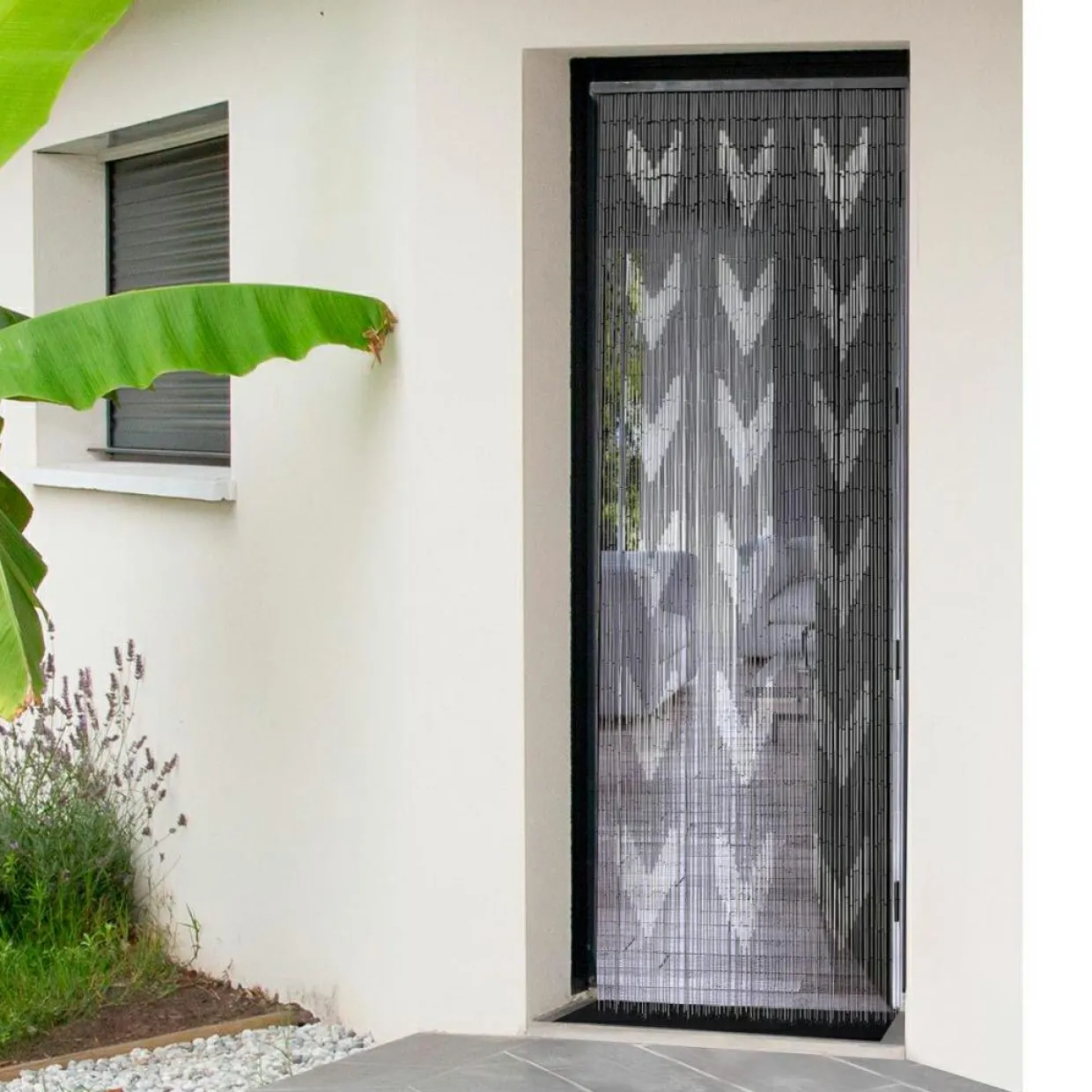 Rideau de porte bambou (90 x 200 cm) Chevron Gris