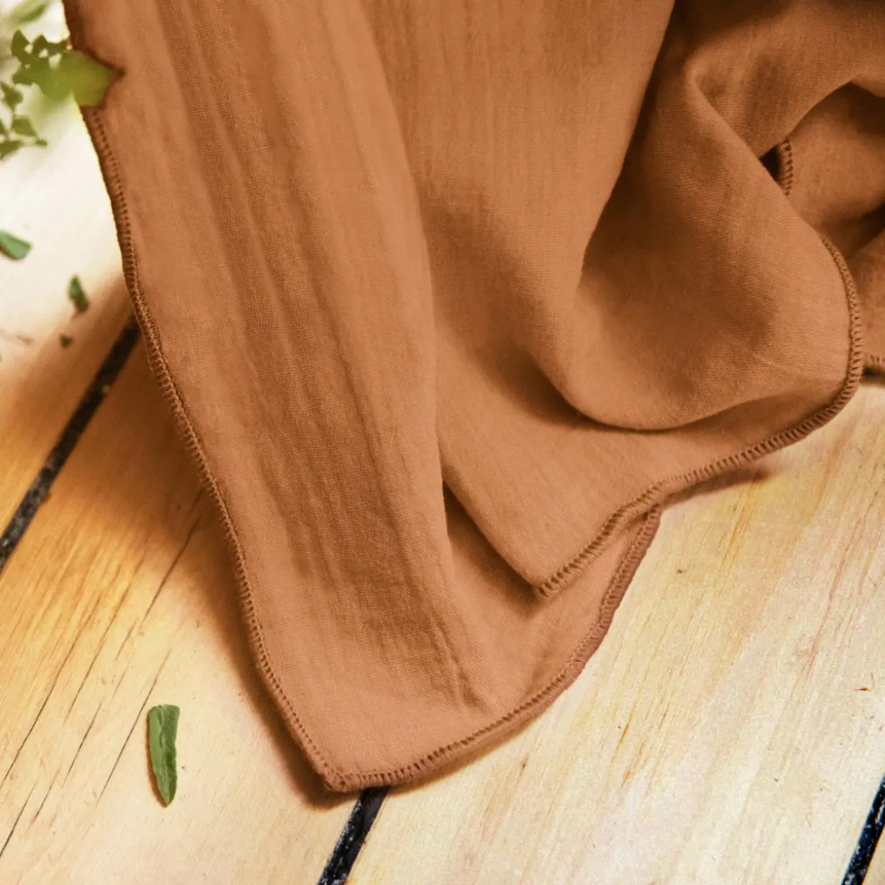 Rideau gaze de coton ajustable (180 x max 300 cm) Gaïa Abricot