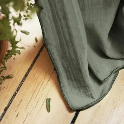 Rideau gaze de coton ajustable (140 x max 300 cm) Gaïa Vert romarin