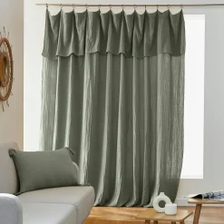 Rideau gaze de coton ajustable (280 x max 300 cm) Gaïa Vert romarin