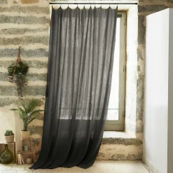 Rideau gaze de coton ajustable (180 x max 300 cm) Gaïa Gris granit