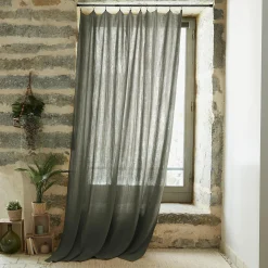 Rideau gaze de coton ajustable (180 x max 300 cm) Gaïa Vert romarin