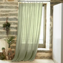 Rideau gaze de coton ajustable (180 x max 300 cm) Gaïa Vert tilleul