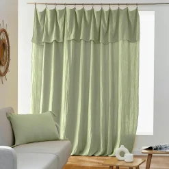Rideau gaze de coton ajustable (280 x max 300 cm) Gaïa Vert tilleul