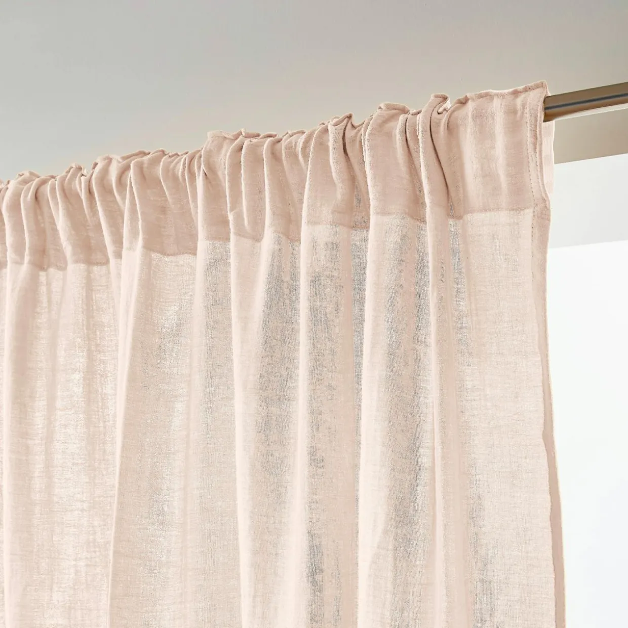 Rideau gaze de coton galon fronceur (180 x 240 cm) Gaïa Rose poudré