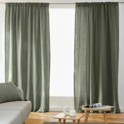 Rideau gaze de coton galon fronceur (140 x 240 cm) Gaïa Vert romarin