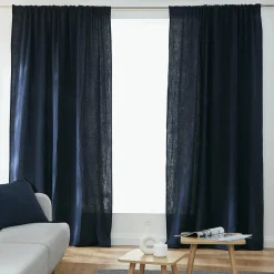 Rideau gaze de coton galon fronceur (180 x 240 cm) Gaïa Bleu nuit