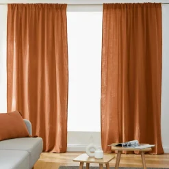 Rideau gaze de coton galon fronceur (180 x 240 cm) Gaïa Abricot