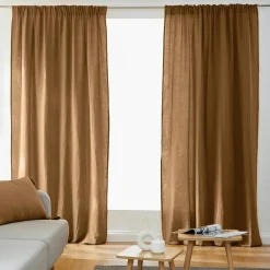 Rideau gaze de coton galon fronceur (140 x 240 cm) Gaïa Camel