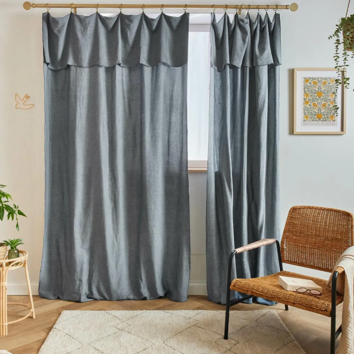 Rideau lyocell Tencel™ ajustable (140 x max 270 cm) Olivia Bleu stone