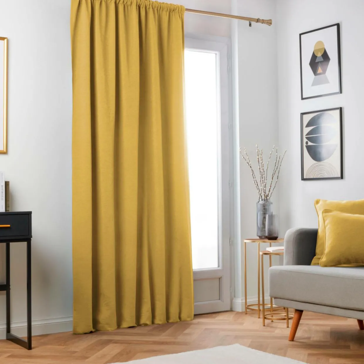 Rideau obscurcissant thermique galon fronceur (280 x 240 cm) Minuit Jaune ocre