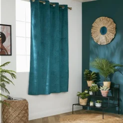 Rideau obscurcissant velours (140 x 180 cm) Fern Bleu pétrole