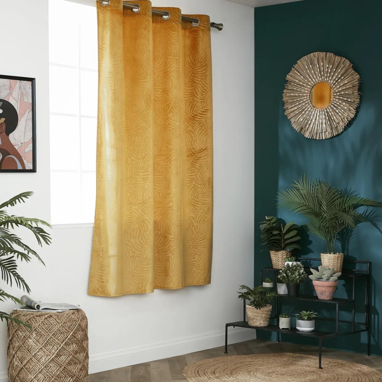 Rideau obscurcissant velours (140 x 180 cm) Fern Jaune ocre