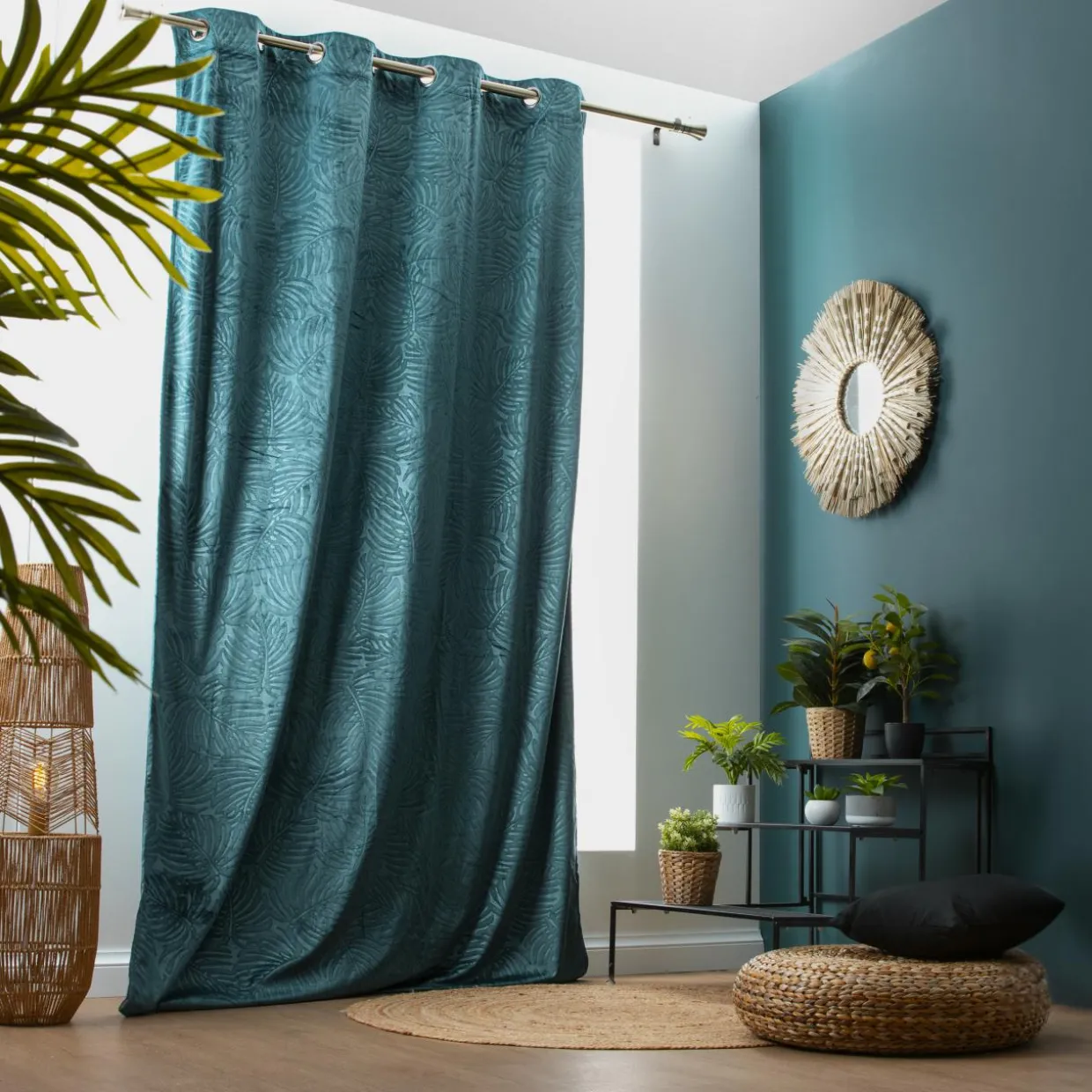 Rideau obscurcissant velours (140 x 240 cm) Fern Bleu pétrole