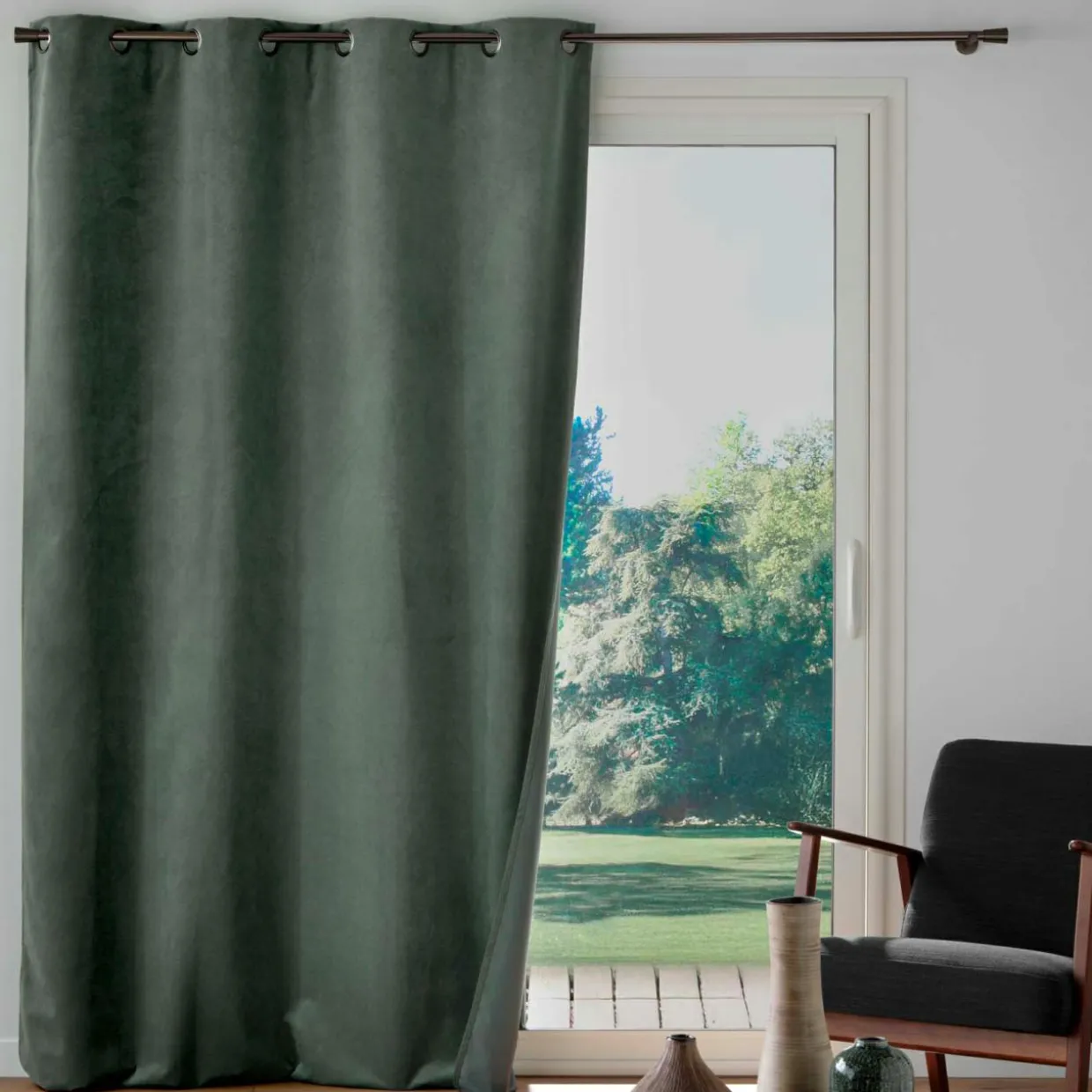 Rideau occultant velours (140 x 260 cm) Olympe Vert kaki