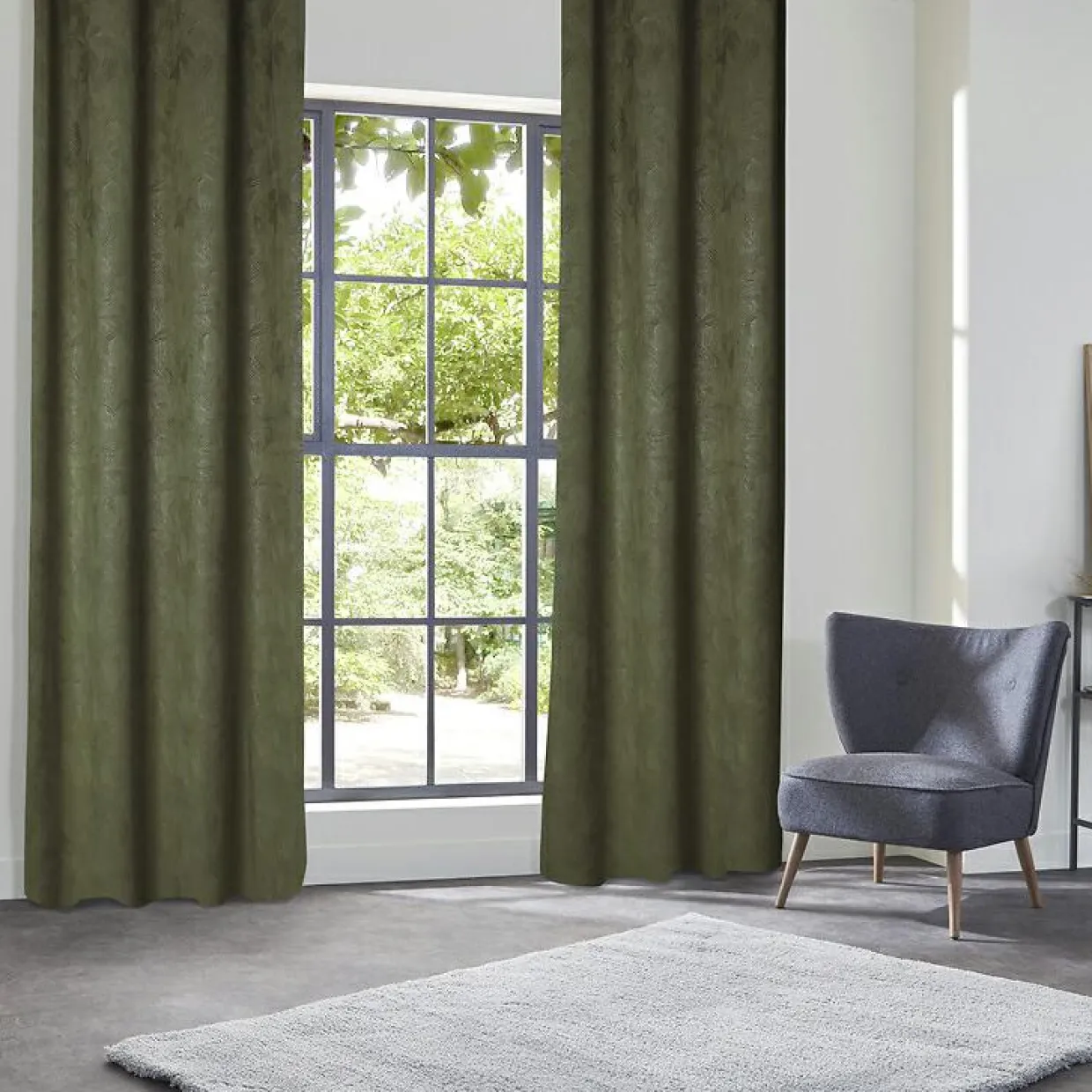 Rideau occultant velours (135 x 260 cm) Fuji Vert kaki