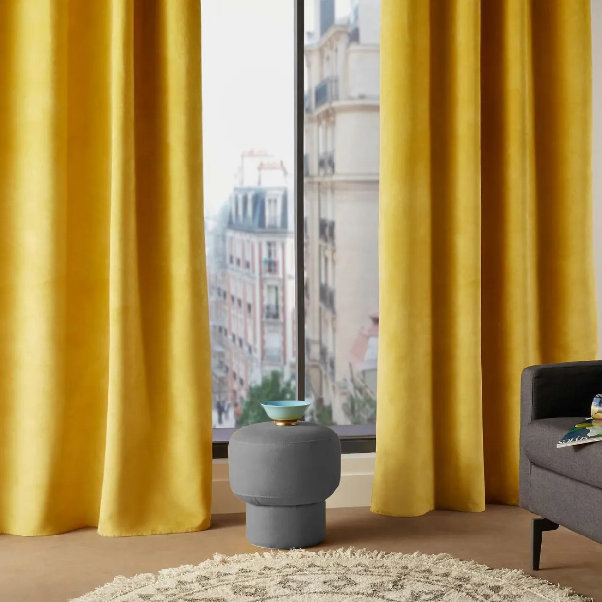 Rideau oeillets (140 x 260 cm) Lilou Jaune Ocre