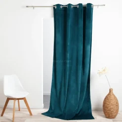 Rideau oeillets (140 X 260 cm) Velours Bleu pétrole