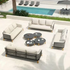 Salon de jardin aluminium 12 places 8 pcs Monte Carlo Gris anthracite et beige