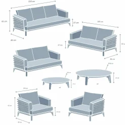 Salon de jardin aluminium 9 places 12 pcs Monte Carlo Blanc et gris clair