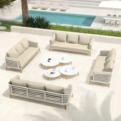 Salon de jardin aluminium 12 places 8 pcs Monte Carlo Blanc et taupe