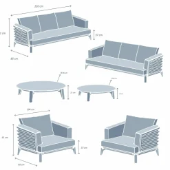Salon de jardin aluminium 8 places 6 pcs Monte Carlo Blanc et gris clair