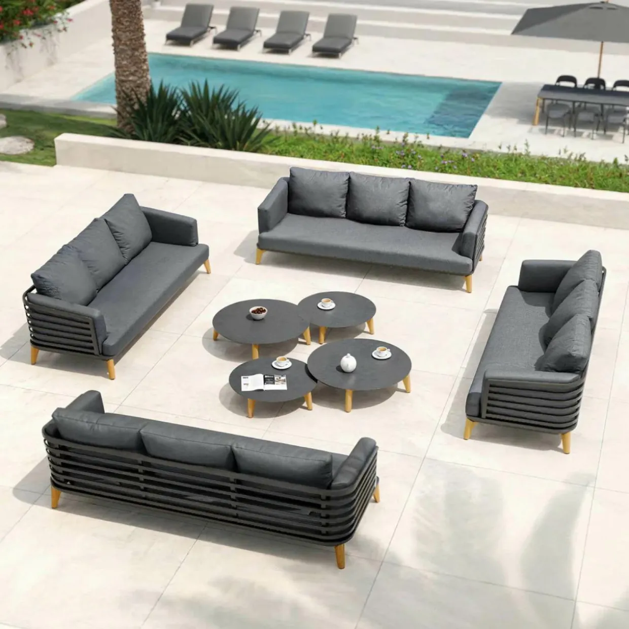Salon de jardin aluminium 12 places 8 pcs Monte Carlo Gris anthracite