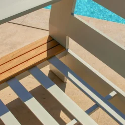 Salon de jardin aluminium et bois teck 5 places Antibes Crème