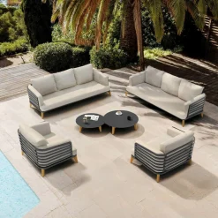 Salon de jardin aluminium 8 places 6 pcs Monte Carlo Gris anthracite et taupe