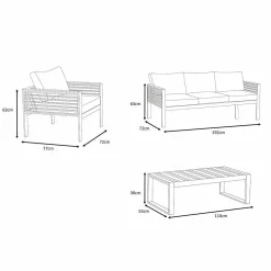 Salon de jardin aluminium et bois teck 5 places Bali Gris anthracite et ardoise