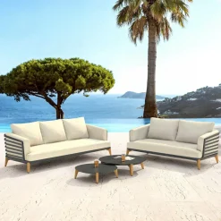 Salon de jardin aluminium 5 places 4 pcs Monte Carlo Gris anthracite et beige