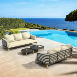 Salon de jardin aluminium 5 places 4 pcs Monte Carlo Gris anthracite et beige