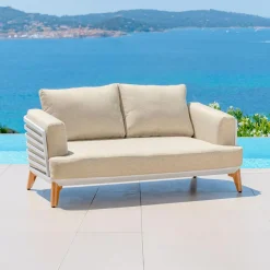 Salon de jardin aluminium 7 places 6 pcs Monte Carlo Blanc et beige