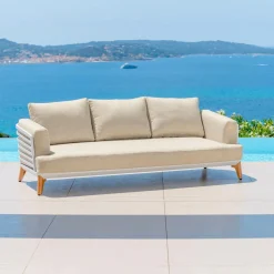 Salon de jardin aluminium 7 places 6 pcs Monte Carlo Blanc et beige