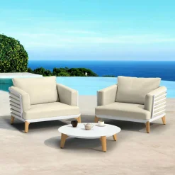 Salon de jardin aluminium 2 places 3 pcs Monte Carlo Blanc et beige