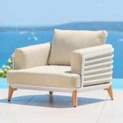 Salon de jardin aluminium 2 places 3 pcs Monte Carlo Blanc et beige