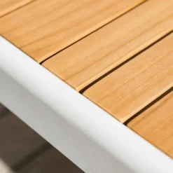 Salon de jardin aluminium et bois teck 5 places Bali Blanc et gris clair