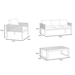 Salon de jardin aluminium et bois teck 5 places Bali Blanc et gris clair