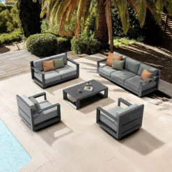 Salon de jardin aluminium 7 places 5 pcs Elba Gris anthracite