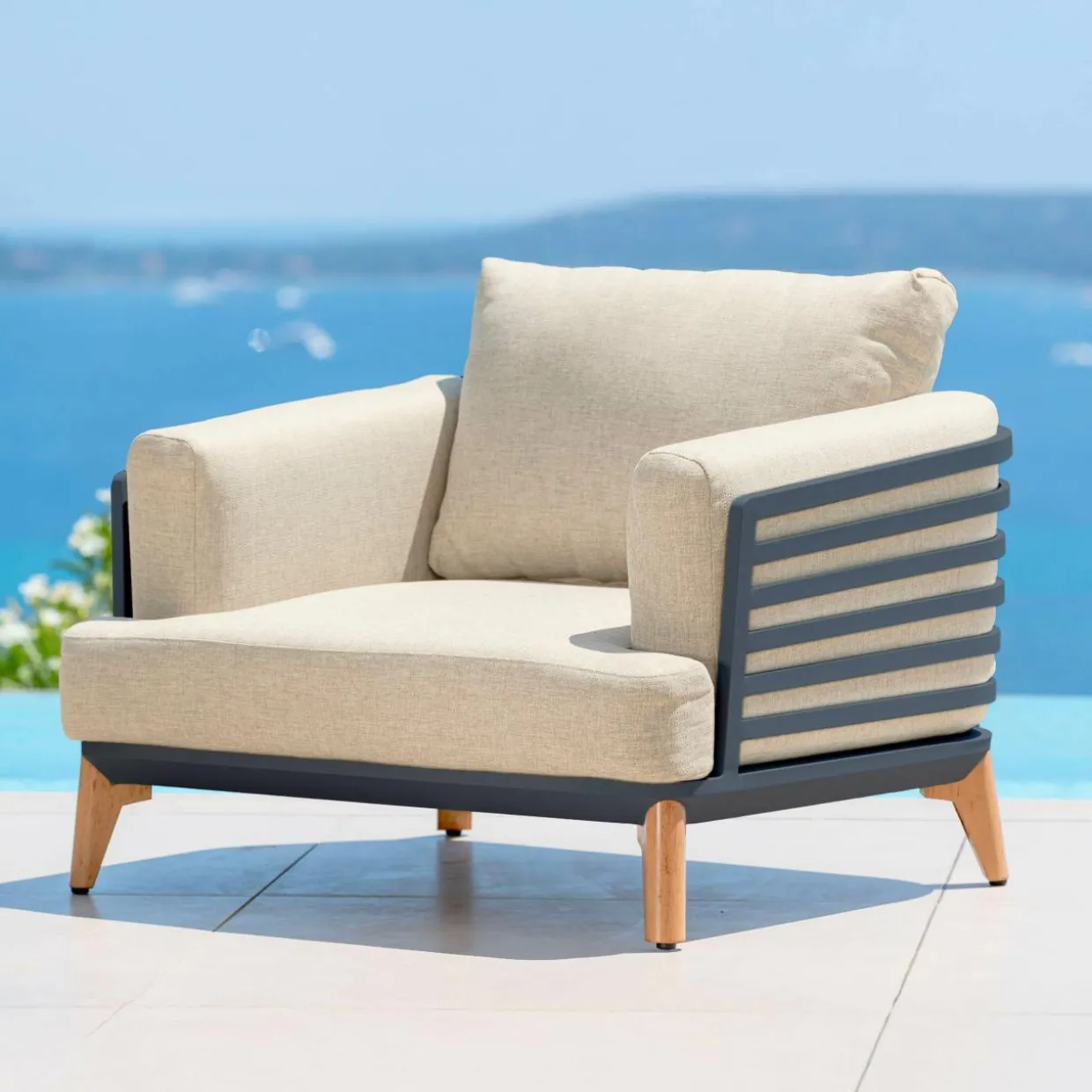 Salon de jardin aluminium 8 places 6 pcs Monte Carlo Gris anthracite et beige